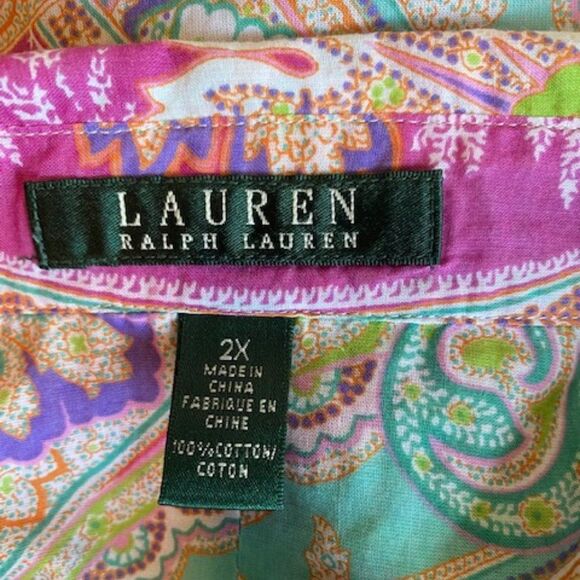 Lauren Ralph Lauren Pink Paisley Button down roll tab sleeves shirt, size 2X - Picture 3 of 3